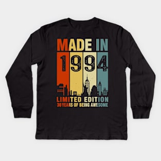 Made In 1994 30th Birthday 30 Years Old Kids Long Sleeve T-Shirt